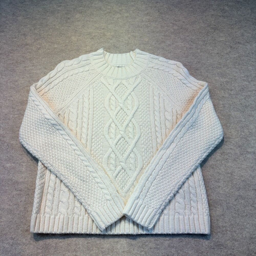 Abercrombie & Fitch Women's Small Ivory Cable Knit Cotton Blend Crewneck Sweater